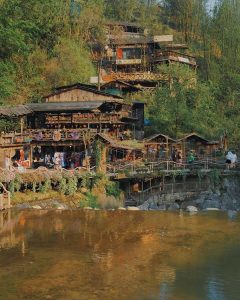 Cat Cat Village in Sapa, Vietnam, showing H’mong ethnic houses, waterfalls, and terraced rice fields