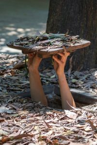 Historic Cu Chi Tunnels entrance and underground passage in Ho Chi Minh City, Vietnam